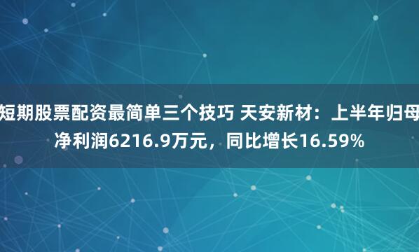 短期股票配资最简单三个技巧 天安新材：上半年归母净利润6216.9万元，同比增长16.59%